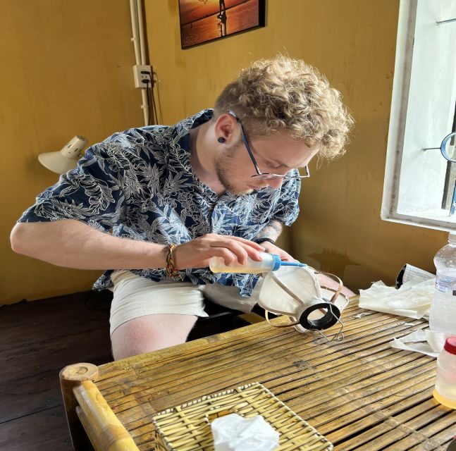 Hoi An: Foldable Lantern Making Class with Acrylic Painting - The workshop setup: your 20cm bamboo frame, fabric, and acrylic paints